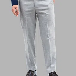 BLUEBIRD Men Textured Relaxed Wrinkle Free Mid-Rise Formal Trousers-picture-13