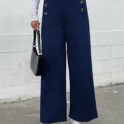 StyleCast Women Navy Blue Loose Fit High-Rise Parallel Trousers-image-89