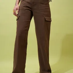Tokyo Talkies Women Flared High-Rise Cotton Cargos Trousers-image-33