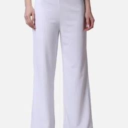Popwings Women Relaxed Flared High-Rise Easy Wash Trousers-image-68