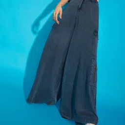SASSAFRAS Women Comfort High-Rise Medium Shade Wide Leg Jeans-image-7