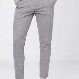 HIGHLANDER Men Grey Textured Slim Fit Easy Wash Chinos Trousers-picture-41