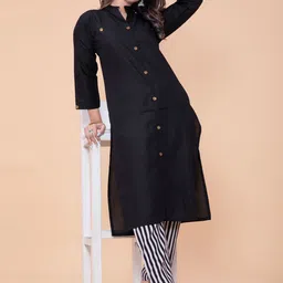 POONAM DESIGNER Women Black Pure Cotton Kurti with Trousers-picture-42