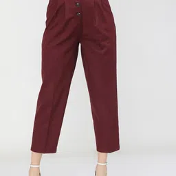 Tokyo Talkies Women Burgundy Pleated Trousers-image-86