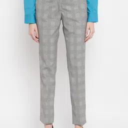 Crozo By Cantabil Women Grey Checked Formal Trouser-image-65