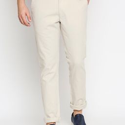 Basics Men Beige Solid Tapered Fit Cotton Trousers-picture-32