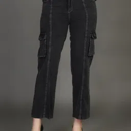 Chemistry Women Loose Fit High-Rise Denim Cargo Trouser-image-19