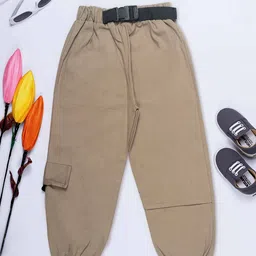 HERE&NOW Girls Mid Rise Pure Cotton Smart Joggers Trousers-picture-34