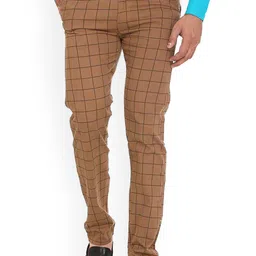 FUBAR Men Checked Relaxed Slim Fit Easy Wash Cotton Chinos Trousers-image-17