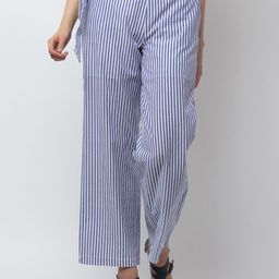 DODO & MOA Women Blue Striped Parallel Trousers-picture-9