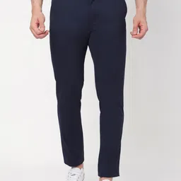 MERCHANT MARINE Men Navy Blue Solid Slim Fit Trousers-image-70