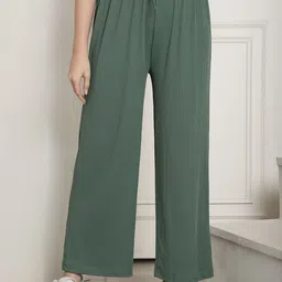 NEUDIS Women Relaxed Fit Mid-Rise Plain Cotton Parallel Trousers-image-77