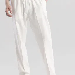 Snitch White Classic Fit Mid-Rise Cotton Trousers-image-4