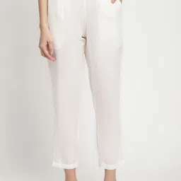 SAVI Women Relaxed Straight Fit Cotton Trousers image 1
