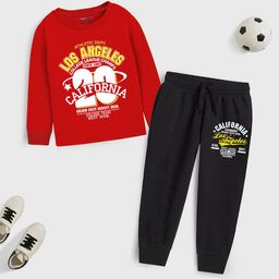 YK X Trampoline Kids Typography Printed Round Neck T-shirt with Trousers-picture-9
