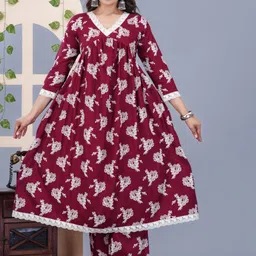 KALINI Floral Printed Lace Work Empire Kurta with Palazzos-picture-12