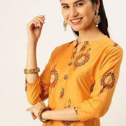 SHOWOFF Women Orange Beads and Stones Kurta with Trousers-picture-17