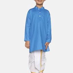 Sethukrishna Boys Blue & White Pure Cotton Kurta with Dhoti Pants-picture-16
