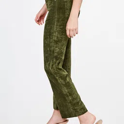 AND Women Olive Green Flared Trousers image 4