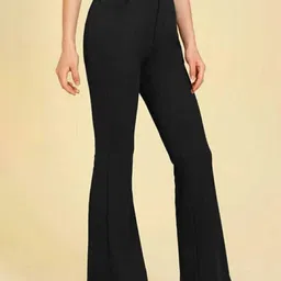 Next One Women Smart Flared High-Rise Easy Wash Cotton Casual Knitted Bootcut Trouser image 2