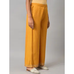 W Yellow Floral Embellished Wide Leg Palazzos image 2