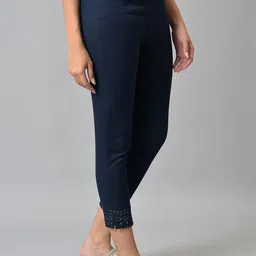 W Women Blue Slim Fit Trousers image 5