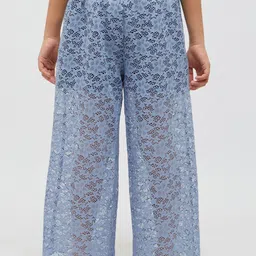 One Friday Girls Floral Self Design Relaxed Fit Semi Sheer Lace Parallel Trousers image 2