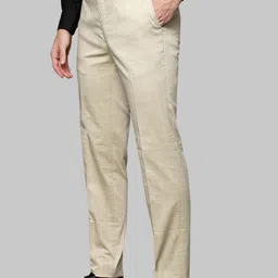 Raymond Men Beige Solid Cotton Formal Trousers image 2