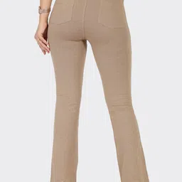 Blissclub Women Herringbone Textured Tailored Flared High-Rise Wrinkle Free Trousers image 2