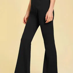 Next One Women Smart Flared High-Rise Easy Wash Cotton Casual Knitted Bootcut Trouser image 3