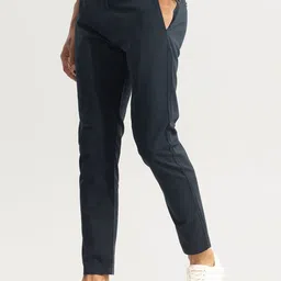 Snitch Men Navy Blue Smart Slim Fit Cotton Trousers image 3