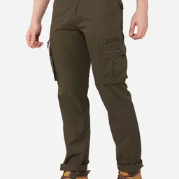 beevee Men Olive Green Relaxed Cargos Trousers image 5
