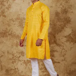 BLUESAANCHI Textured Mandarin Collar Straight Kurta With Trousers image 3