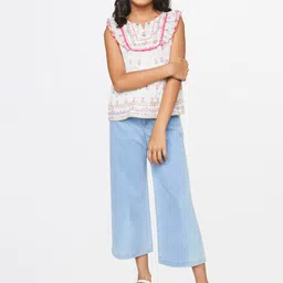 Global Desi Girls Blue Solid Culottes Trousers image 2