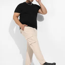 Instafab Plus Men Beige Relaxed Easy Wash Cargos Trousers image 5