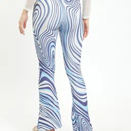 BAESD Women Abstract Printed Slim Fit Wrinkle Free Bootcut Trousers image 2