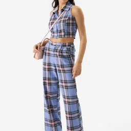 The Souled Store Women Mid-Rise Checked Flared Trouser image 5