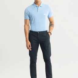 Snitch Men Navy Blue Smart Slim Fit Cotton Trousers image 4