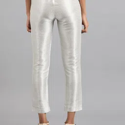 W Women Silver-Toned Striped Slim Fit Ethnic Trousers image 2