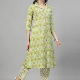KALINI Floral Printed Regular Pure Cotton Kurta With Trouser image 2