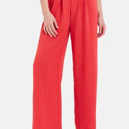 Kazo Women Striped High-Rise Pleated Parallel Elasticated Pull On Trousers image 5