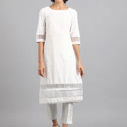 W Women Silver-Toned Striped Slim Fit Ethnic Trousers image 3