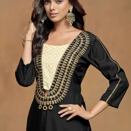 Sangria Black and gold Floral Embroidered Sequinned Straight Kurta & Palazzo image 3