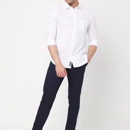 MERCHANT MARINE Men Navy Blue Solid Slim Fit Trousers image 5