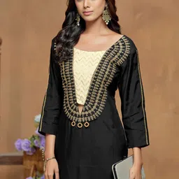 Sangria Black and gold Floral Embroidered Sequinned Straight Kurta & Palazzo image 2