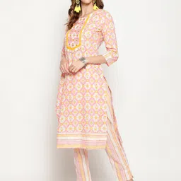 antaran Ethnic Motifs Printed Bead Work Pure Cotton Kurta with Trousers image 4
