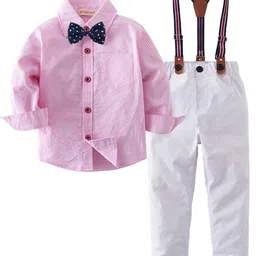StyleCast Boys Pink & White Striped Shirt & Trousers With Suspenders-image-75