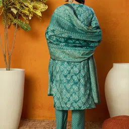 AHIKA Sea Green Ethnic Motifs Embroidered Zari Kurta With Trousers & Dupatta image 2