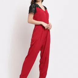 La Zoire Maroon & Black Basic Jumpsuit with Lace Inserts image 3