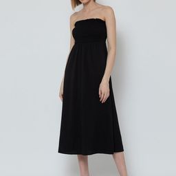 DODO & MOA Black Smocked Off-Shoulder Midi Dress-picture-24